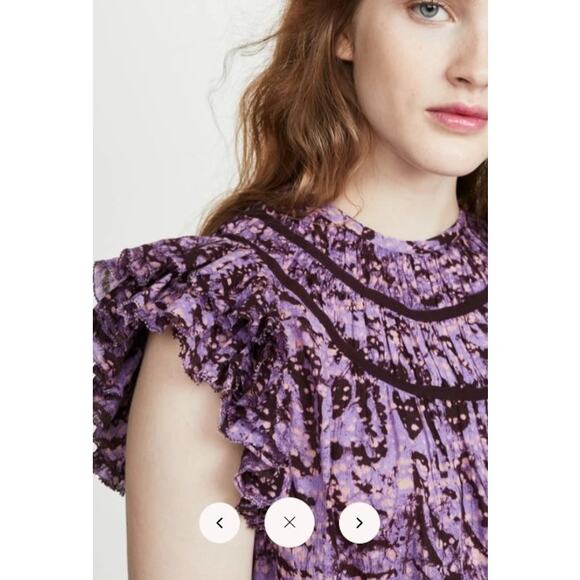 ULLA JOHNSON Amai Blouse Purple Batik Top Size 2 Small Flutter Sleeve Boxy - Picture 7 of 15
